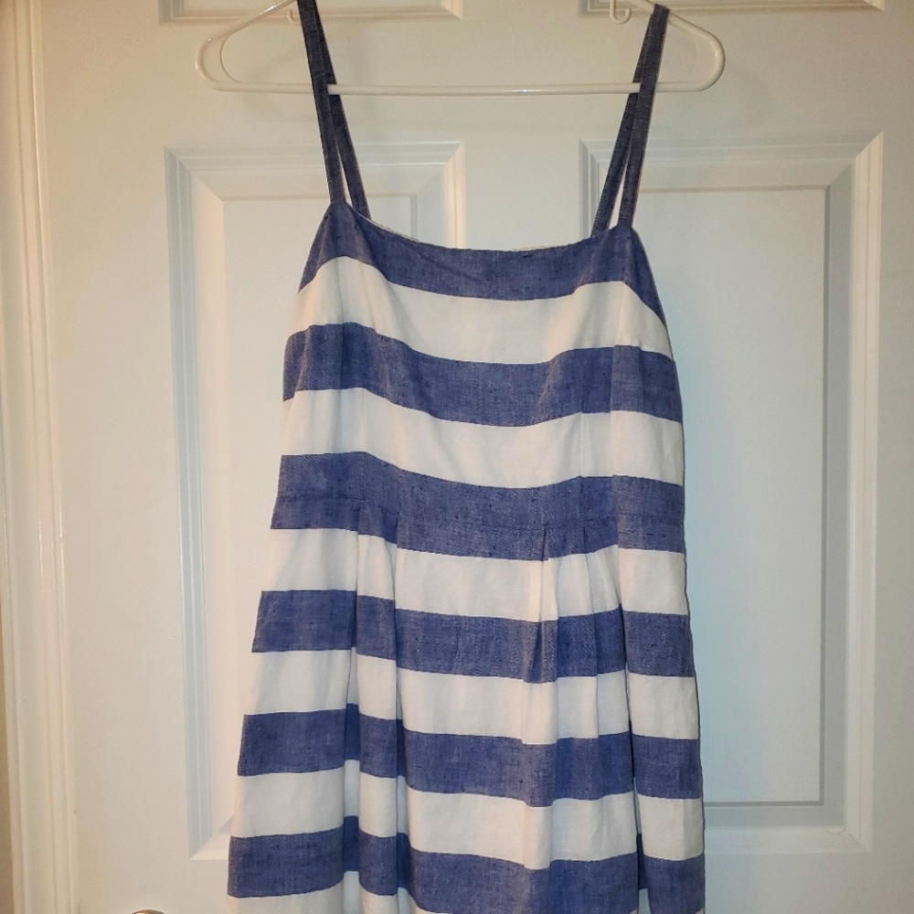 LOFT Linen Blend Striped A-Line Dress